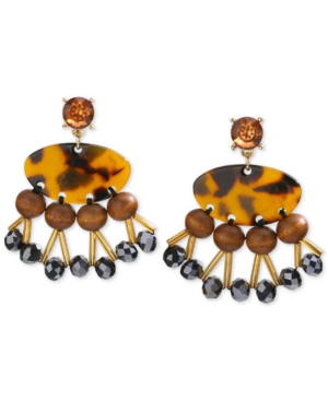 image of Inc Gold-Tone Tortoise-Look, Wood, & Bead Drop Earrings, Created for Macy-s