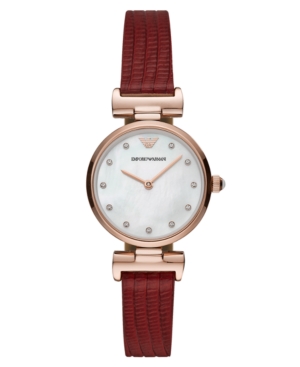 image of Emporio Armani Women-s Reversible Red & Brown Leather Strap Watch 28mm