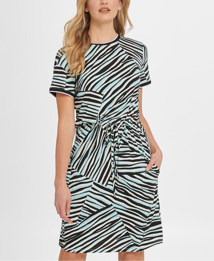DKNY AnimalPrint Drawstring TShirt Dress Macy's