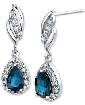 image of Sapphire (1 ct. t.w.) & Diamond (1/3 ct. t.w.) Drop Earrings in 14k White Gold
