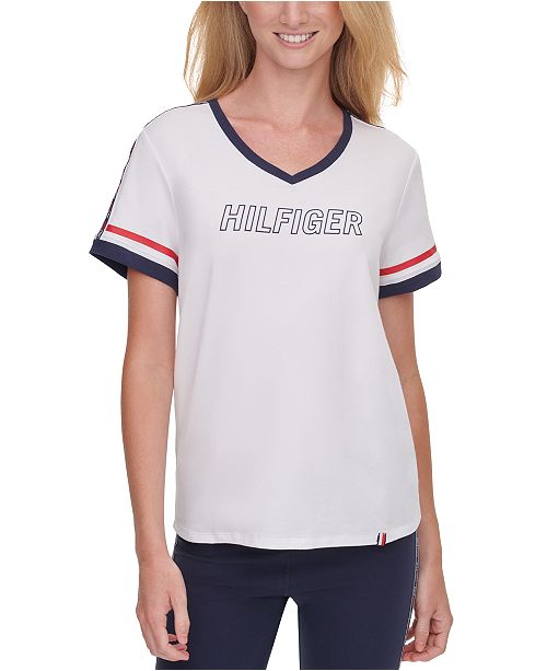 Tommy Hilfiger Graphic Logo Tape T Shirt Reviews Tops Women Macy S