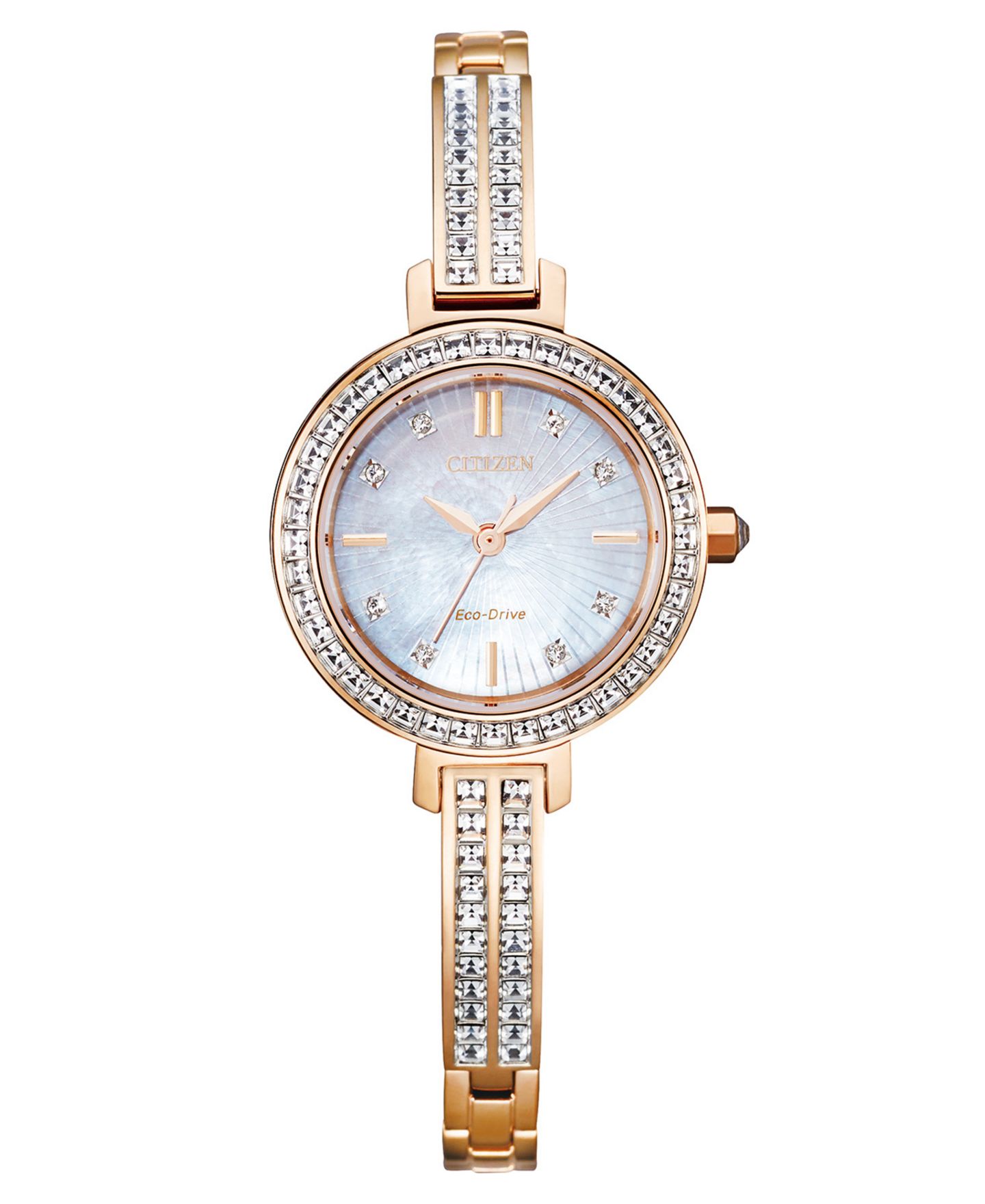 Женские часы Citizen Eco-Drive Pink Gold-Tone Stainless Steel & Crystal Bangle Bracelet Watch 25mm — фото 1
