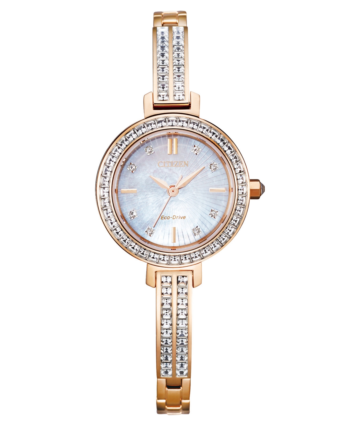 Eco-Drive Women's Pink Gold-Tone Stainless Steel & Crystal Bangle Bracelet Watch 25mm - Pink Gold-tone