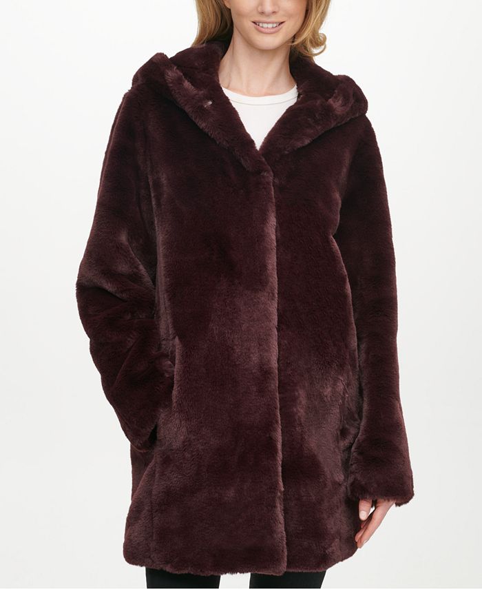 Dkny Women S Hooded Faux Fur Coat, Faux Fur Coat Mens Macys