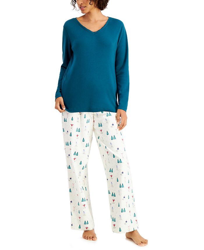 Charter Club Mixit Solid Top & Plaid Flannel Pajama Pants Set, Created for  Macy's - Macy's
