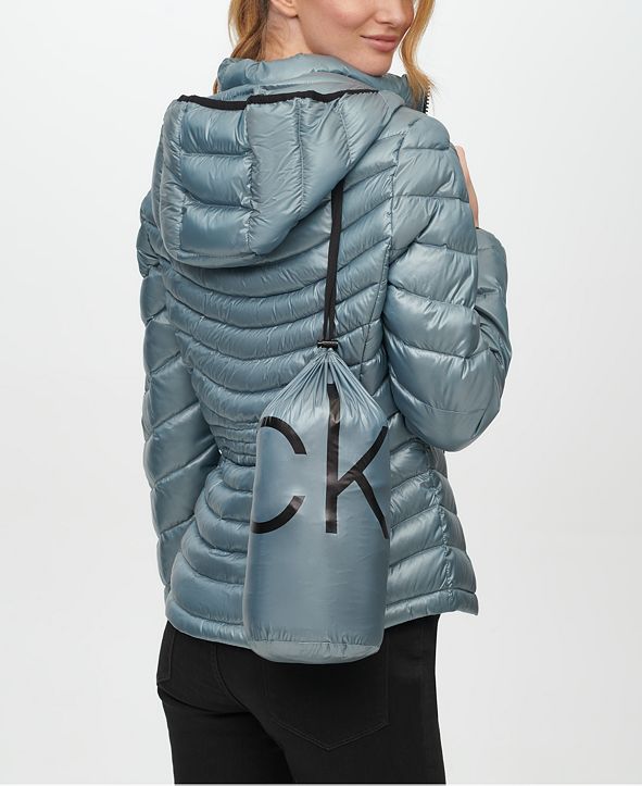 macy's calvin klein hooded puffer coat