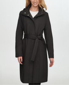 Petite Hooded Belted Trench Coat