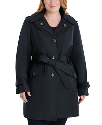 London Fog Plus Size Hooded Belted Water-Resistant Trench Coat, Created ...
