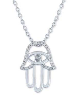 image of Diamond Accent Hamsa Hand Pendant Necklace (1/20 ct. t.w.) in Sterling Silver, 16