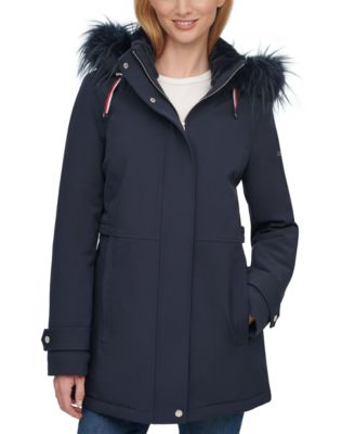 Faux-Fur-Trim Hooded Raincoat