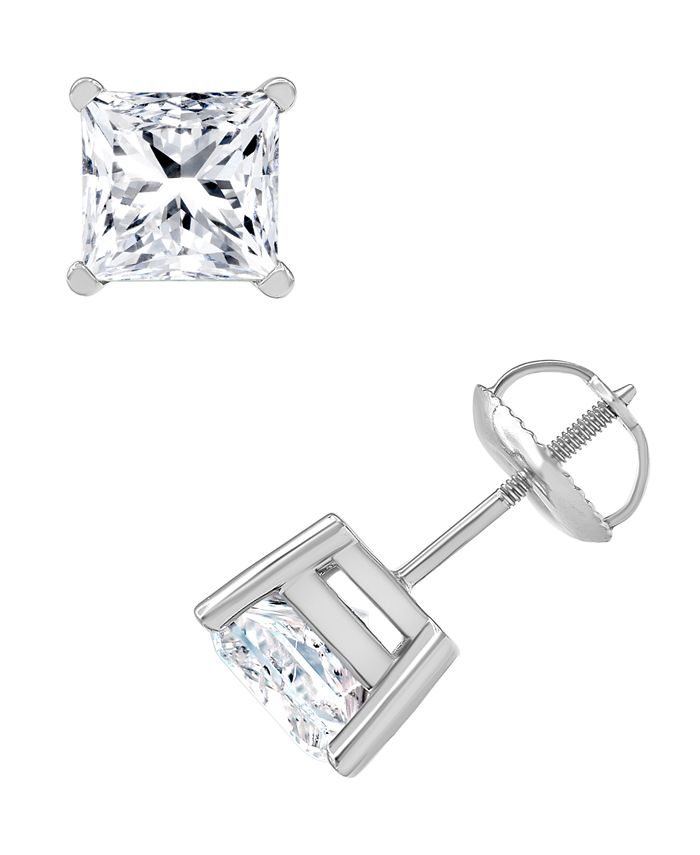 Macy's - Diamond Princess-Cut Stud Earrings (3 ct. t.w.) in 14k White Gold