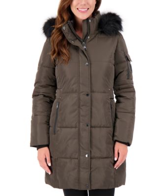 Manteau Doublé Vince Camuto Avec Capuche En Fausse Fourrure - Taille S - Olive - Parfait Pour L'hiver