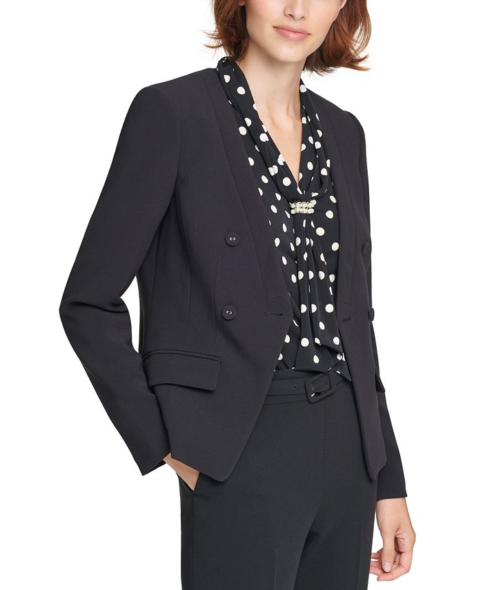 Karl Lagerfeld Paris Collarless Double-Breasted Blazer - Macy's