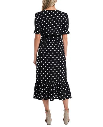 CeCe Women's Short Sleeve Polka-Dot Tie-Waist Midi Dress - Macy's