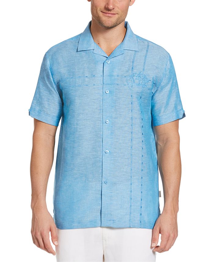 Cubavera Men's Asymmetrical Embroidered Camp Shirt - Macy's