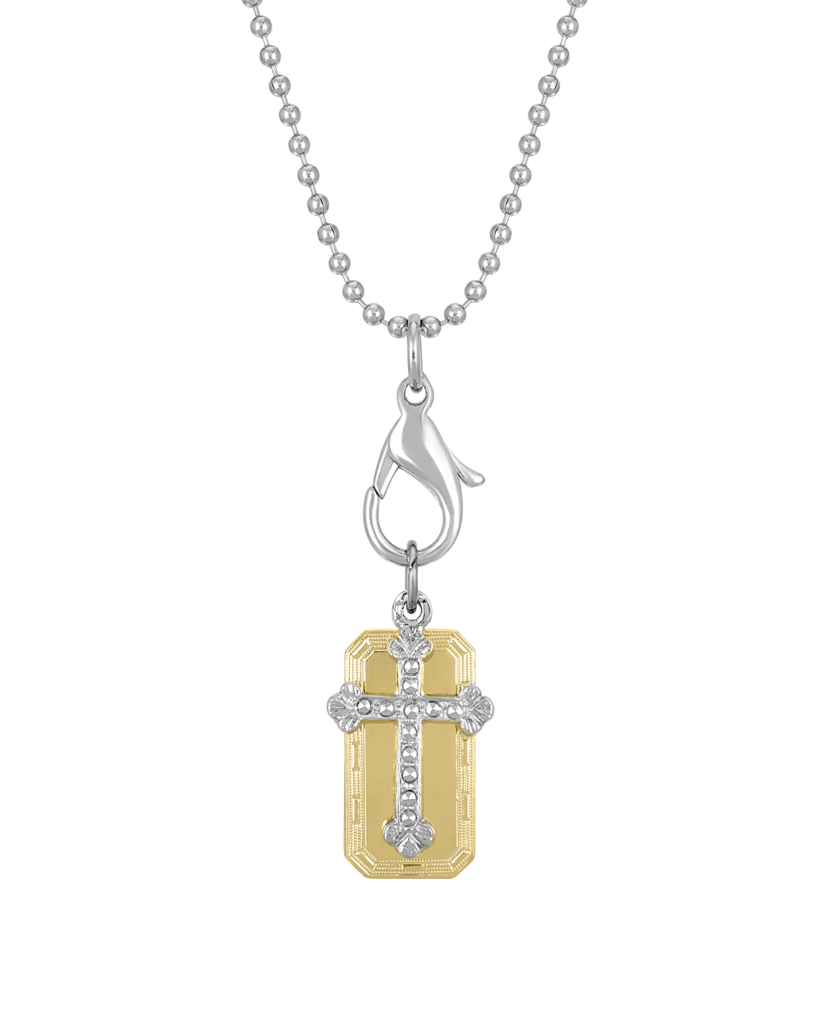 2028 Silver-tone And Gold-tone Crystal Accent Cross Charm 16" Adjustable Necklace In White