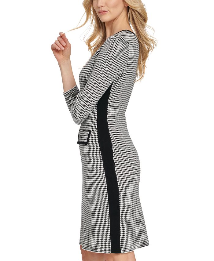 DKNY ContrastTrim Houndstooth Knit Dress Macy's