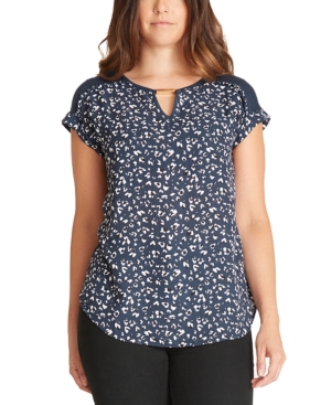 image of Bcx Juniors- Animal-Print Keyhole Top