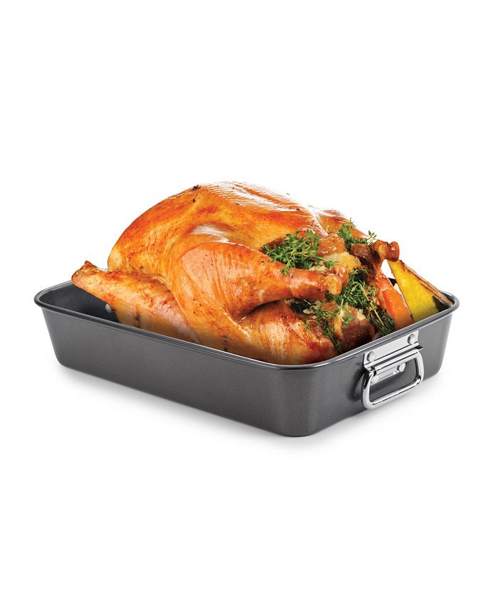  Tiger Chef 10-Pack, Disposable Durable Aluminum Large Rectangle Turkey  Roasting Pan with Handle Rack, Includes Stainless Steel Meat Knife and  Fork, Extra Large Size 18 x 15.25 x 2.5 inches deep