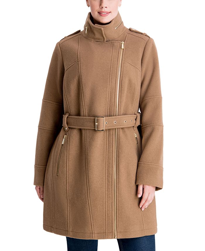 Michael Kors Women's Plus Size Asymmetrical Belted Coat, Created for Macy's Macy's