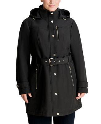 Michael Kors Plus Size Hooded Belted Raincoat, Created for Macy's - Macy's