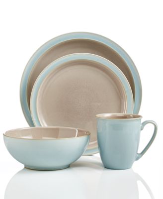 Denby - Dinnerware, Duets Taupe and Blue 4 Piece Place Setting