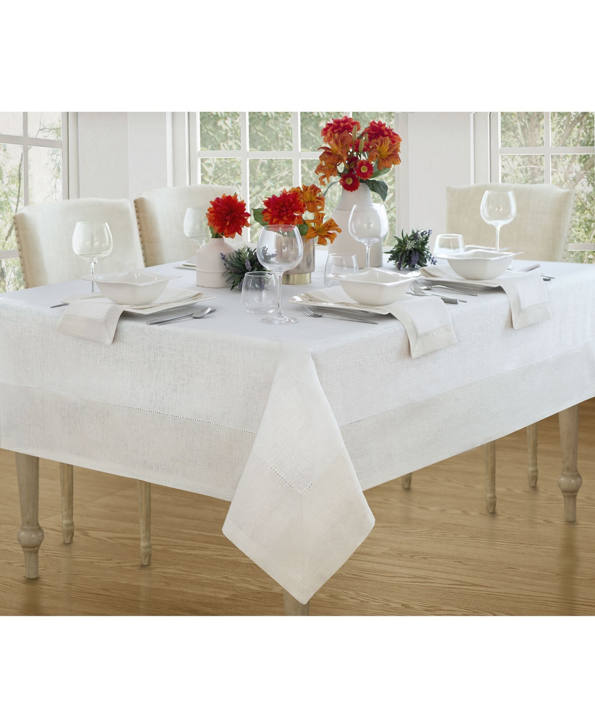 Villeroy & Boch New Wave Metallic Border Linen Tablecloth, 70" X 96" In