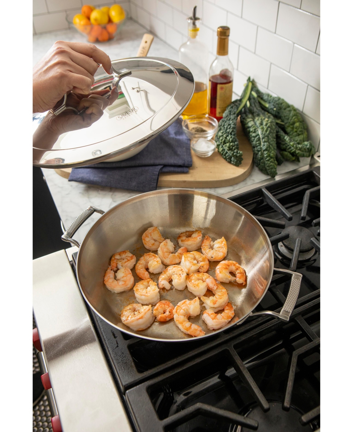 Saveur Selects Voyage Series Tri-ply Stainless Steel 12" Pan With Lid In Silver