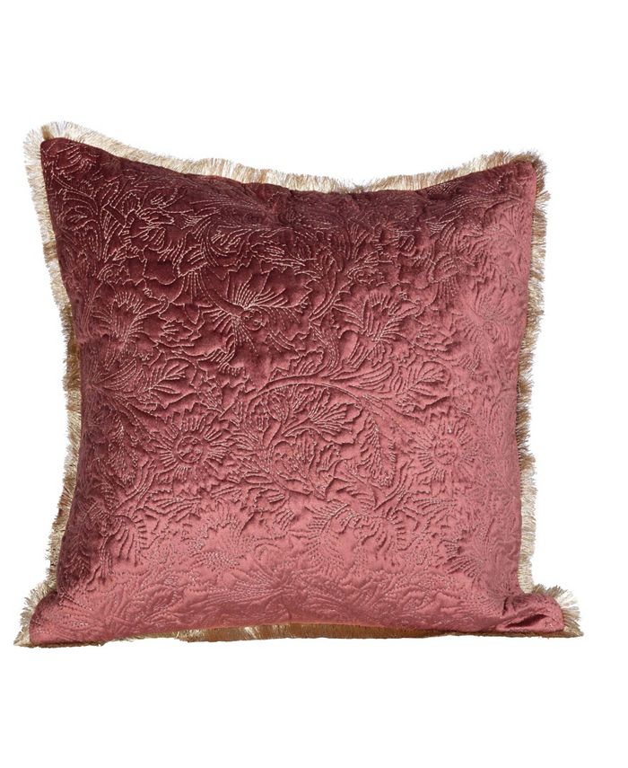 CREATIVE COOP INC Embroidered Floral Square Cotton Velvet Pillow with