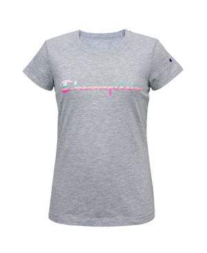 image of Champion Little Girl Rainbow Script Tee