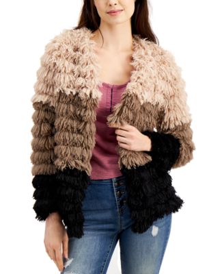 fringe faux fur jacket