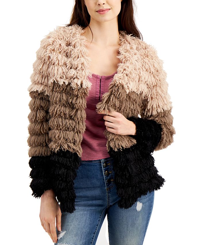 Sage The Label Colorblocked Fringe Faux Fur Jacket Macy s