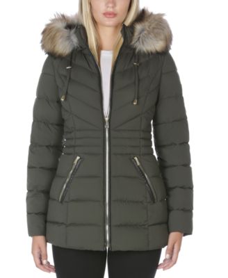 Laundry by Shelli Segal - Faux-Fur Trim Hooded Puffer Coat