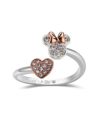 Disney Pave Crystal Minnie Mouse Head with Heart Bypass Ring