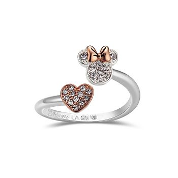 Pave Crystal Minnie Mouse Head with Heart Bypass Ring