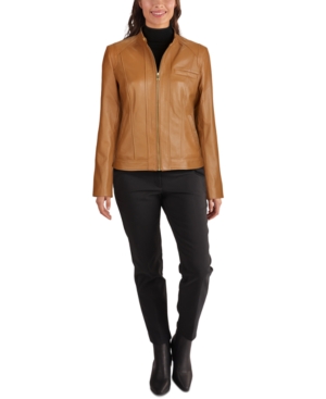 Cole Haan Stand-Collar Leather Moto Jacket