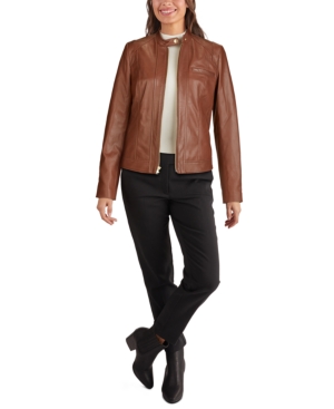 Cole Haan Stand-Collar Leather Moto Jacket