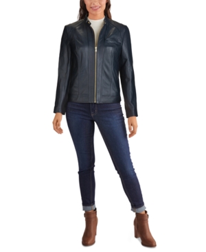 Cole Haan Stand-Collar Leather Moto Jacket