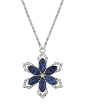image of 2028 Silver-Tone Sapphire Blue Color Stone with Crystals Flower 16