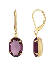 Gold-Tone Purple Oval Drop Earring
