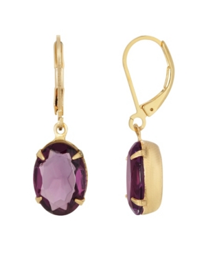 image of 2028 Gold-Tone Purple Oval Drop Earring