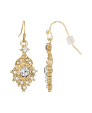 image of 2028 Gold-Tone Imitation Pearl and Crystal Drop Earrings