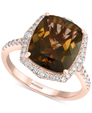 image of Effy Smoky Quartz (4-1/2 ct. t.w.) & Diamond (1/3 ct. t.w.) Ring in 14k Rose Gold