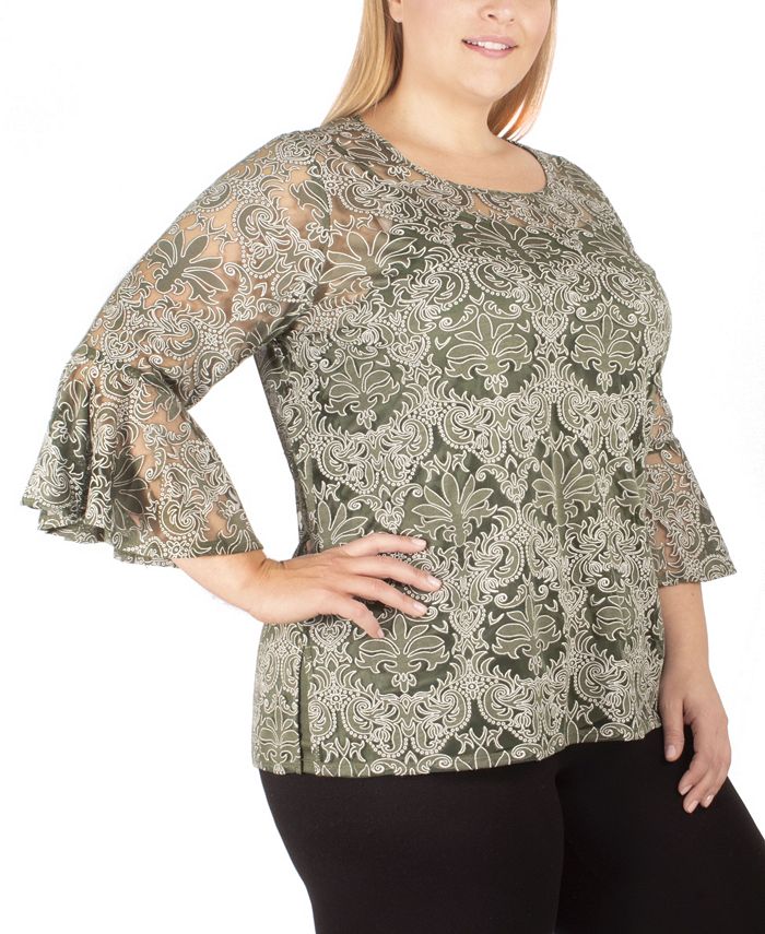 NY Collection Women's Plus Size Lace Bell-Sleeve Tunic & Reviews - Tops ...