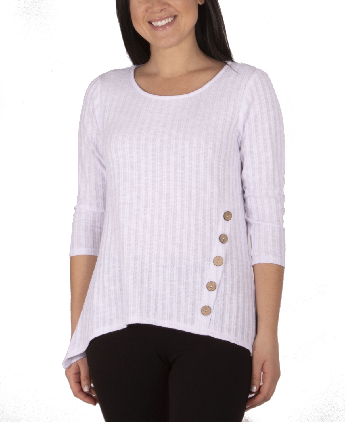 Women's Plus Size Button Detail Ribbed Tunic - White