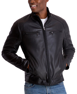 Michael Kors Men's Perforated Faux Leather Moto Jacket & Reviews ...