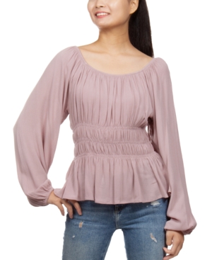 image of Hippie Rose Juniors- Smocked-Waist Peplum Top