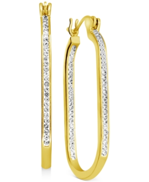 image of Essentials Crystal In & Out Oblong Hoop Earrings in Gold-Plate
