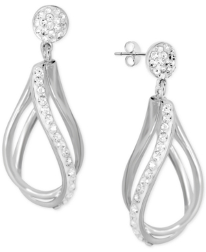 image of Essentials Crystal Double Teardrop Hoop Earrings in Fine Silver-Plate