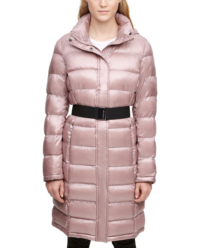 Calvin Klein Shine Hooded Belted Down Puffer Coat Reviews - Coats & Jackets Women - Macy's